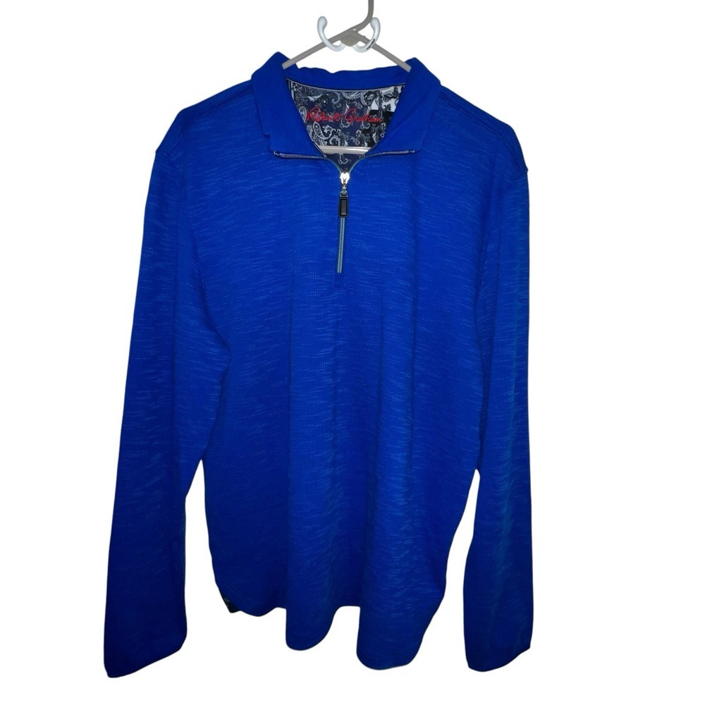 Robert Graham ADRIFT Quarter Zip Pullover Men's‎ Blue Sweater Large Classic Euc